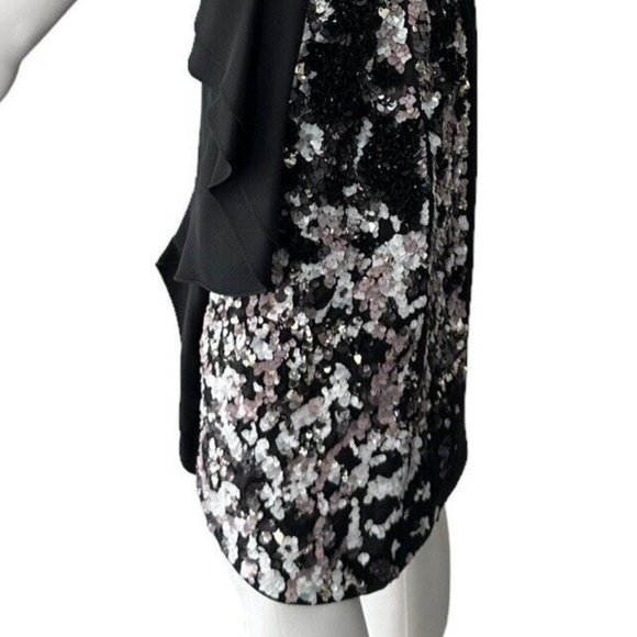 J Mendel Black Sequin Strapless Dress Size 10 100% Silk Short Mini Sheath - Picture 9 of 11